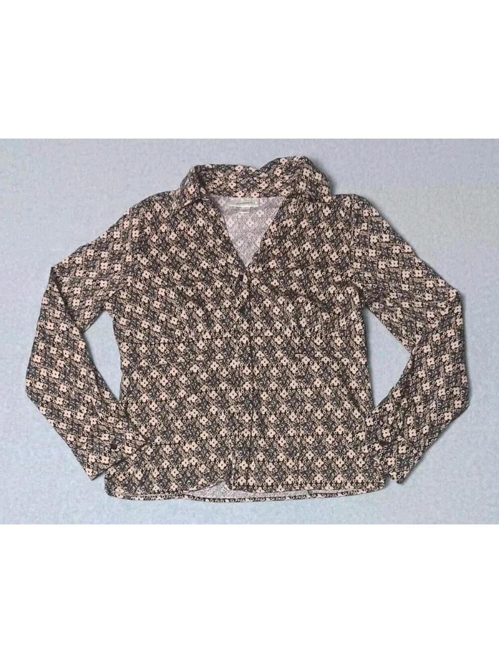 Dressbarn Long Sleeve Button Up Shirt Womens Size Medium Black And Tan...